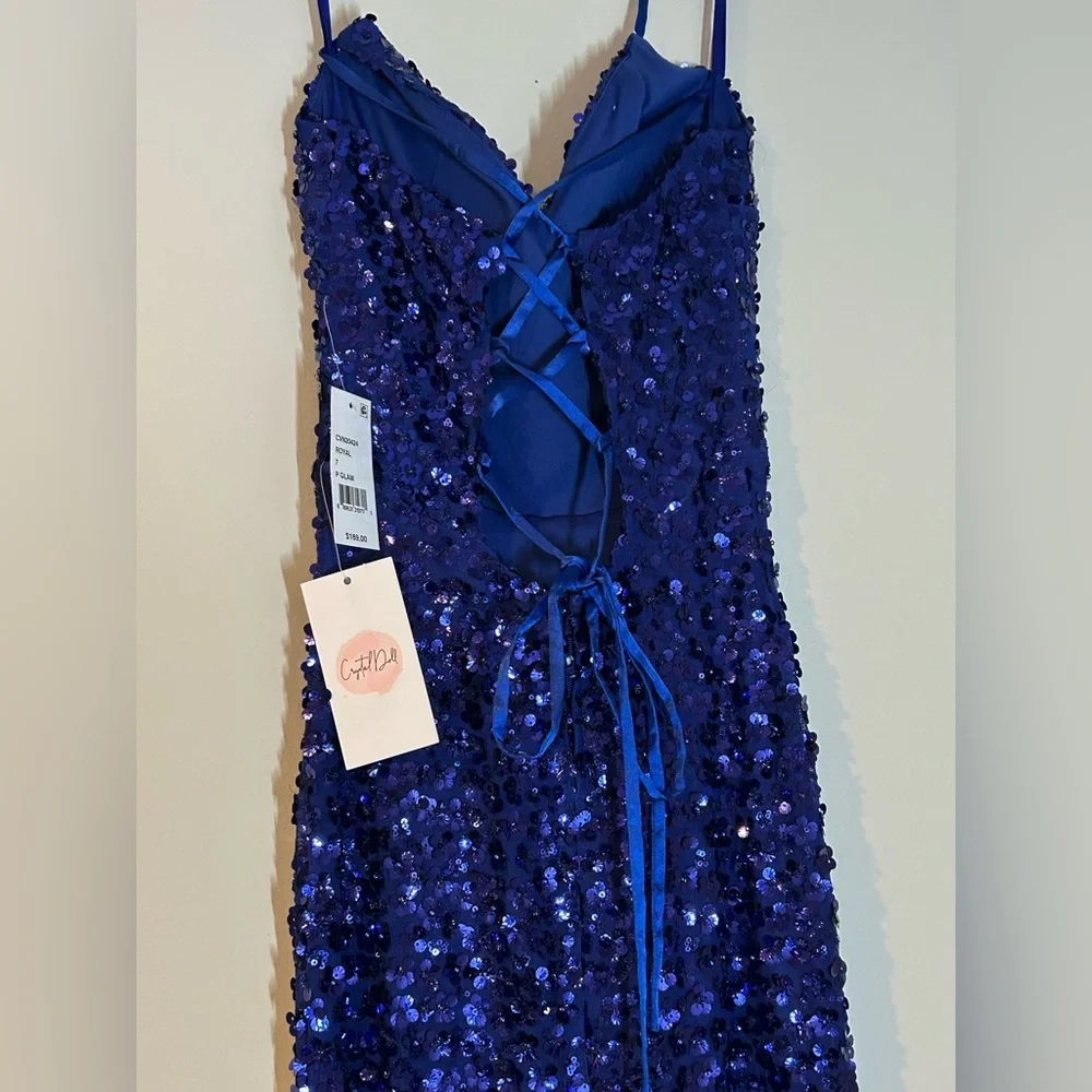 Crystal Doll Royal Blue Sequin Gown Size 7 NWT - Picture 8 of 11